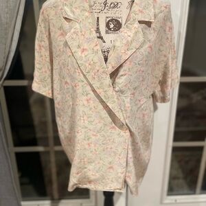 Vtg Liz Claiborne Romantic Floral Silk Wrap Blouse ~ 12 ~ XL ~ Cottage Core Vibe